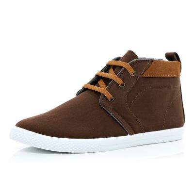 Brown contrast panel lace up mid tops