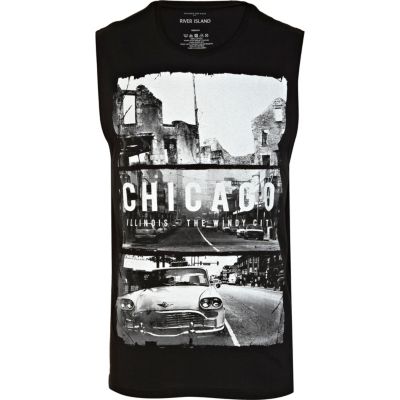 Black Chicago print vest