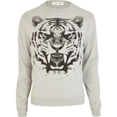 Grey tiger bite print sweatshirt