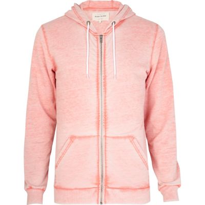 Orange burnout zip through hoodie 