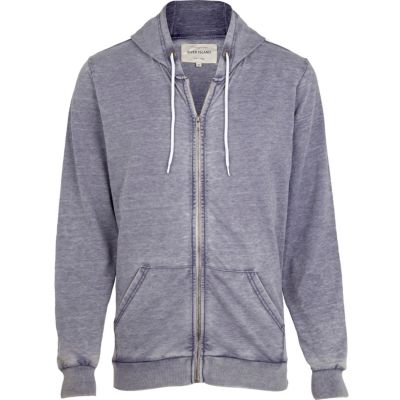 Blue burnout zip through hoodie 
