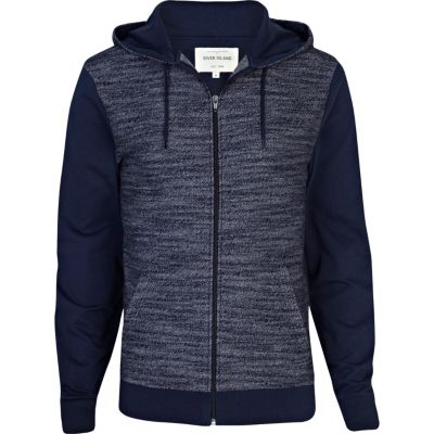 Navy knitted front contrast sleeve hoodie