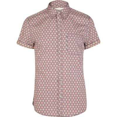 Purple ethnic print short sleeved shirt