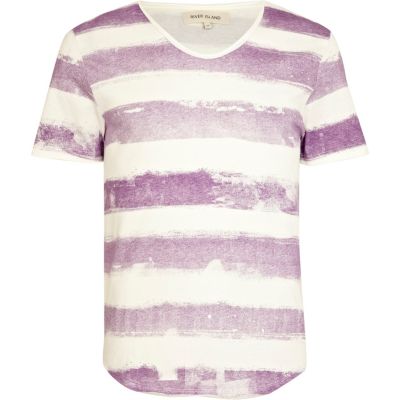 Purple painted stripe low scoop t-shirt
