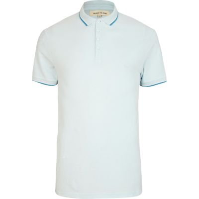 Blue contrast trim short sleeve polo shirt