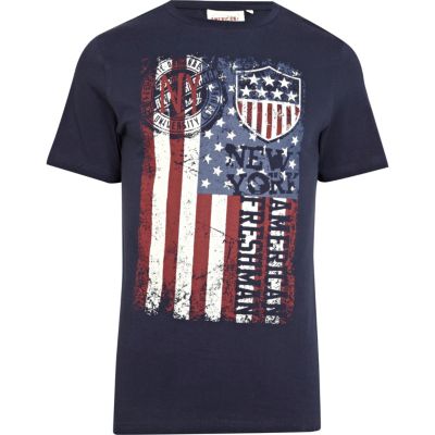 Navy American Freshman flag print t-shirt