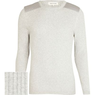 Grey ribbed shoulder patch jumper