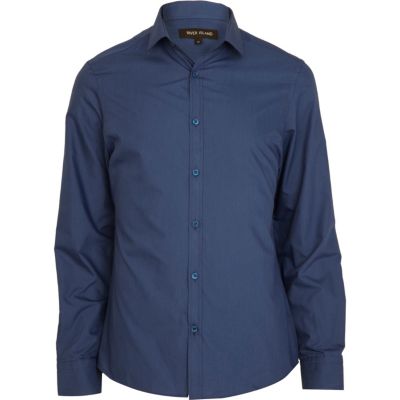 Blue long sleeve poplin shirt
