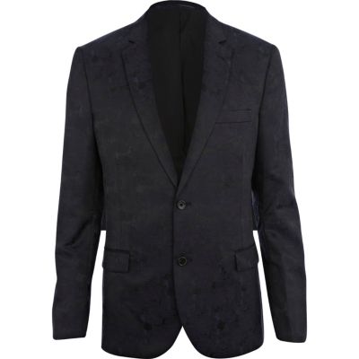 Navy camouflage jacquard blazer