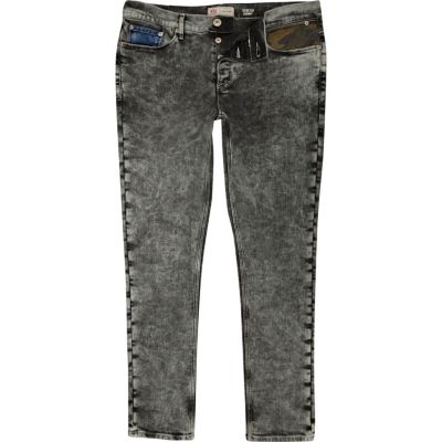 Black acid wash Sid skinny stretch jeans