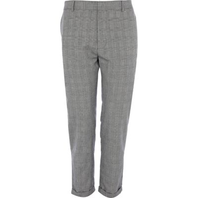 Grey check ankle grazer trousers