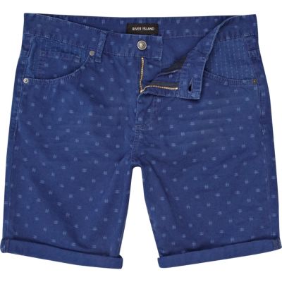 Blue ditsy print turn up shorts 