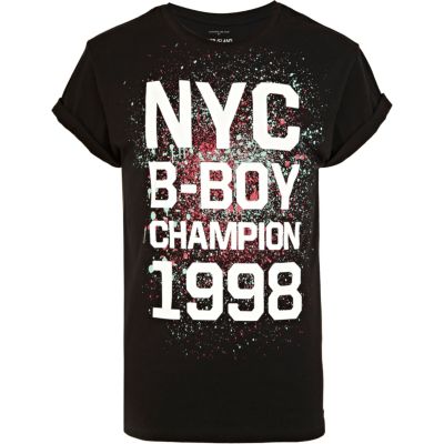 Black NYC b-boy champion print t-shirt