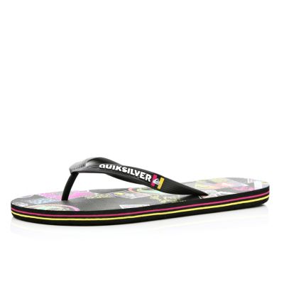 Black Quiksilver printed flip flops