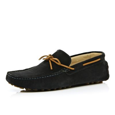 Navy suede boat shoes