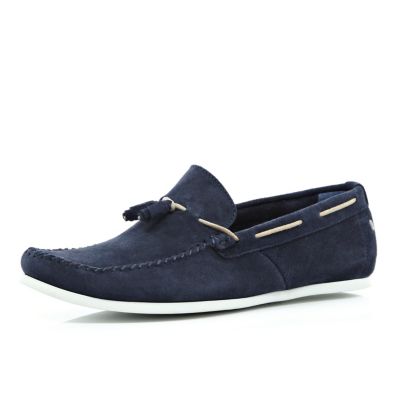 Navy Base suede tassel loafers