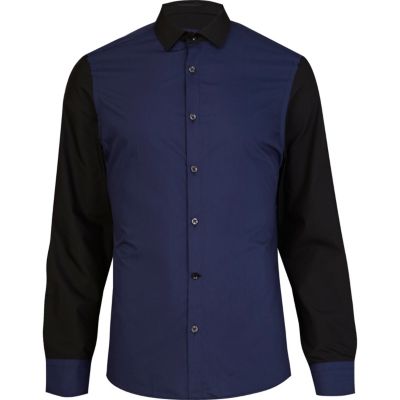 Navy and black colour block shirt