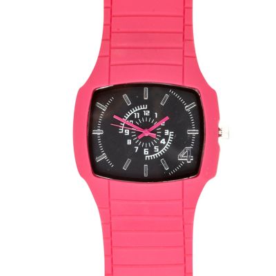 Pink rubber square face watch