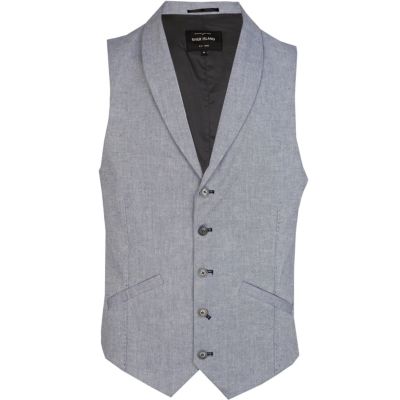 Blue shawl collar smart waistcoat