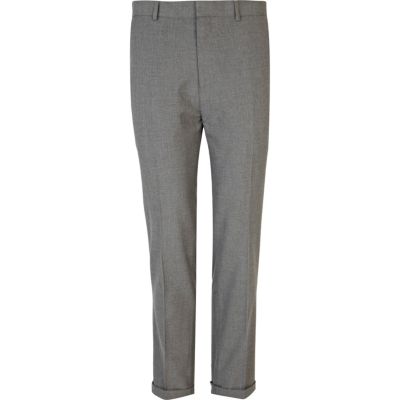 Grey smart turn up skinny trousers