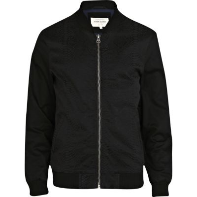 Black snake panel casual bomber jacket