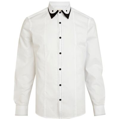 White contrast trim double collar shirt
