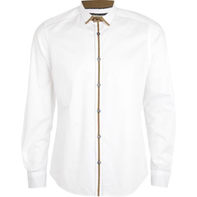 White contrast trim long sleeve shirt