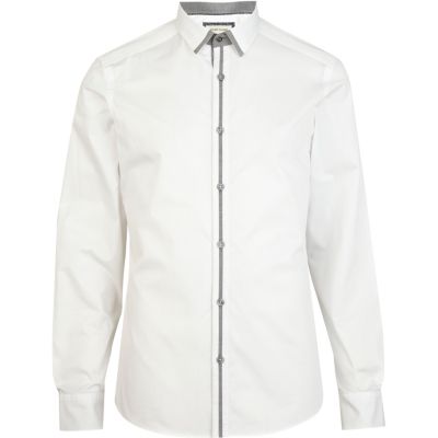White contrast trim long sleeve shirt