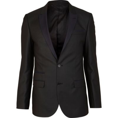 Black contrast collar slim tux suit