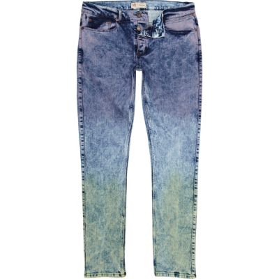 Mid wash coloured dip dye Flynn skinny jeans