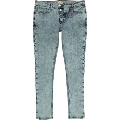 Teal acid wash Flynn skinny jeans