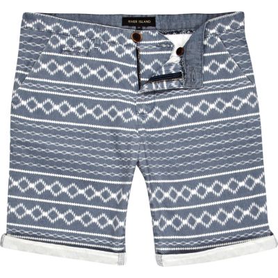Blue aztec stripe turn up shorts