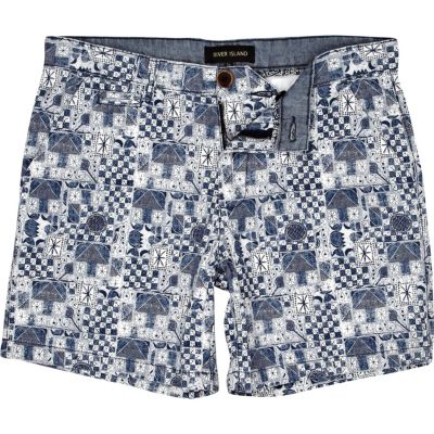 Blue artistic print shorts
