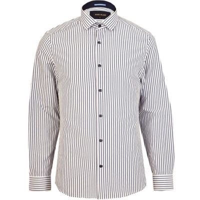 Navy vertical stripe long sleeve shirt