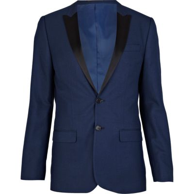 Blue contrast collar skinny suit jacket