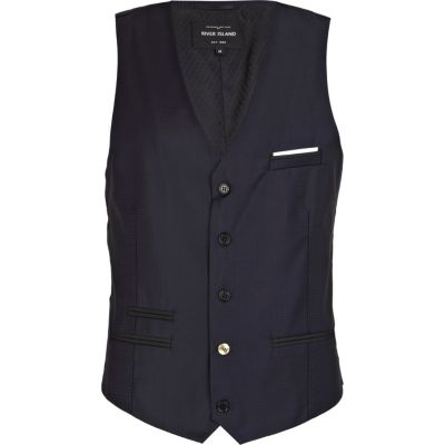 Navy contrast pocket trim waistcoat