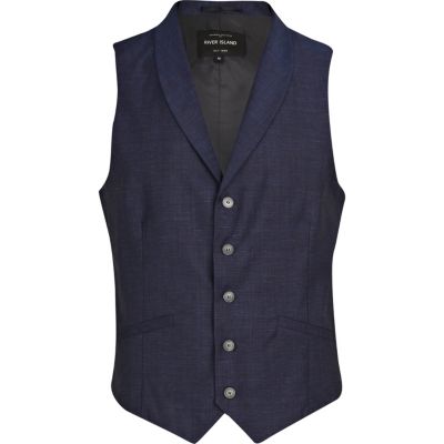 Navy linen shawl collar waistcoat