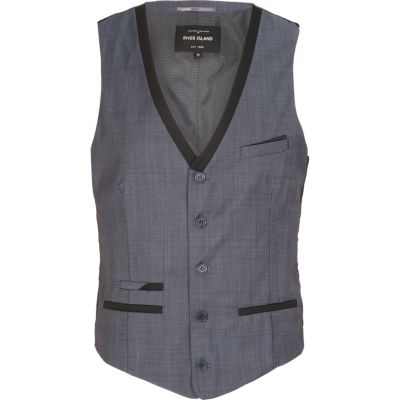 Blue contrast trim smart waistcoat