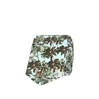 Blue palm tree print tie 