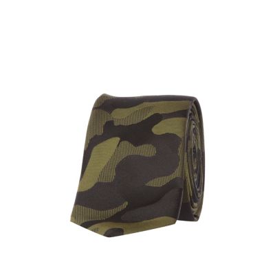 Khaki green camo print tie