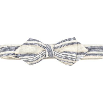 Blue and cream stripe bow tie 