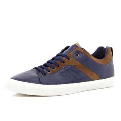 Navy contrast trim lace up trainers