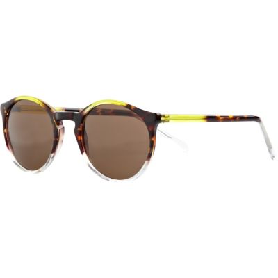 Yellow colour block round sunglasses