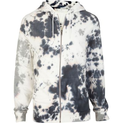 Grey tie dye zip through hoodie 