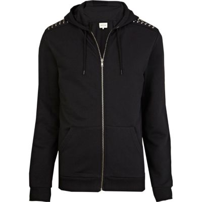 Black stud shoulder hoodie 