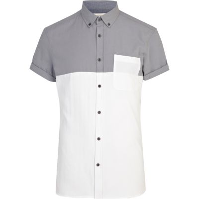 Grey colour block short sleeve shirt