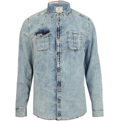 Light wash American flag back denim shirt