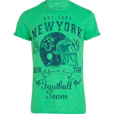 Green American football print t-shirt
