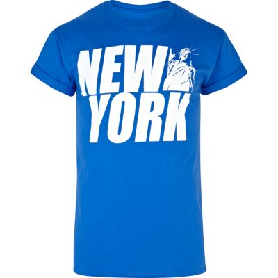 Blue New York statue print t-shirt