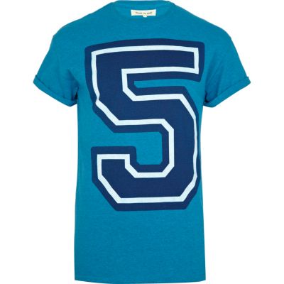 Blue 5 print roll sleeve t-shirt